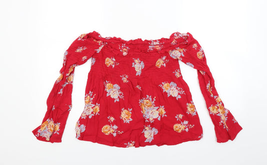 Pins & Needles Womens Red Floral Basic Blouse Size M