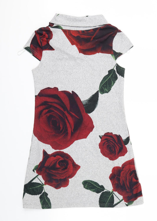 Quiz Womens Grey Floral Pencil Dress Size 8 - buttons on pockets front of dress