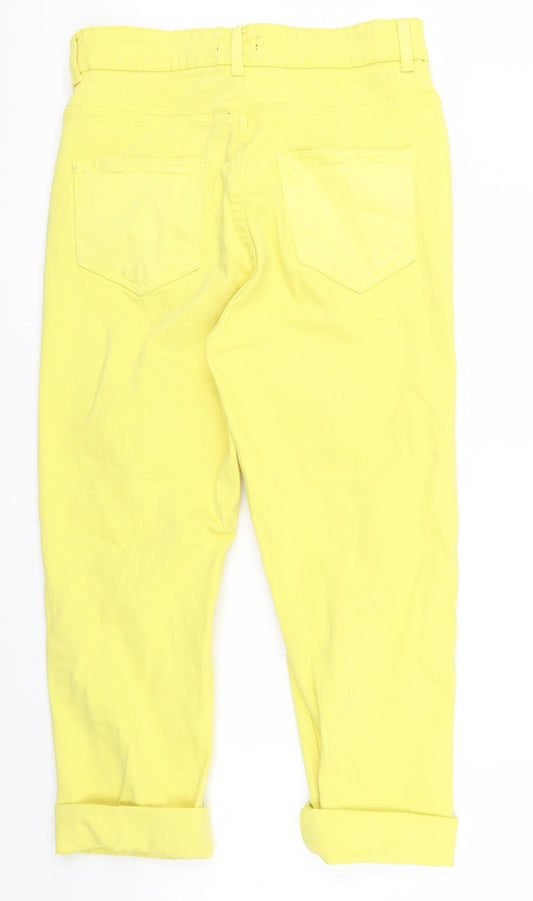 I SAW IT FIRST Womens Yellow Denim Cropped Jeans Size 10 L20 in - ripped details