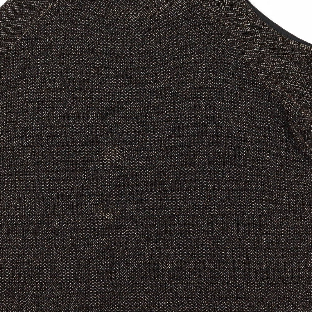 Brand and care label for New Look women’s gold basic t-shirt, size UK 12, - open shoulders