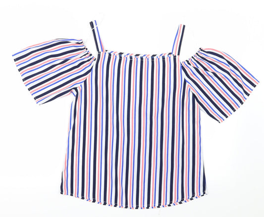 Papaya Womens Blue Striped Basic Blouse Size 10