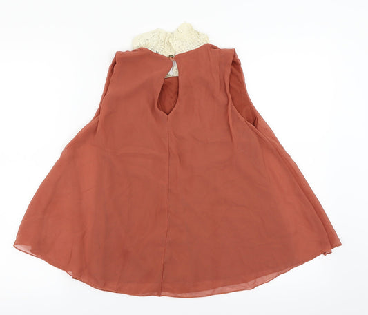 Ribbon Womens Orange Basic Blouse Size 8