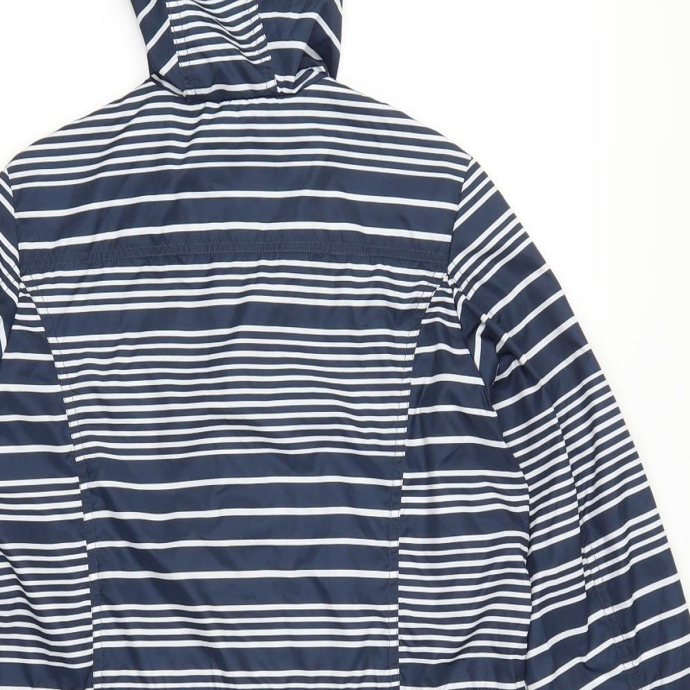Brand and care label for BHS women’s blue striped anorak coat, size UK 10