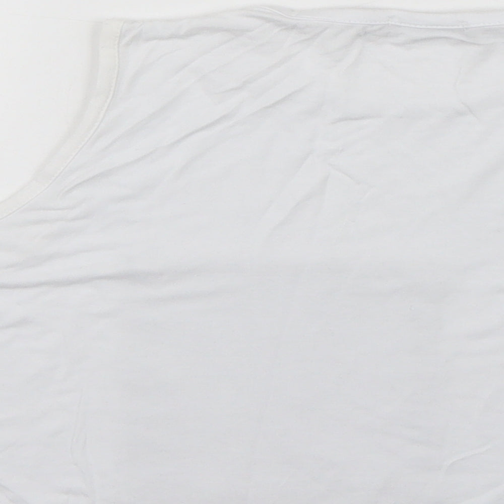 Brand and care label for Boohoo women’s white animal print cropped tank, size UK 8