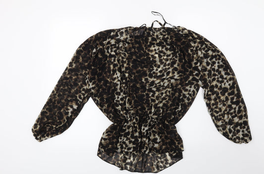 Preworn Womens Brown Animal Print Basic Blouse Size S