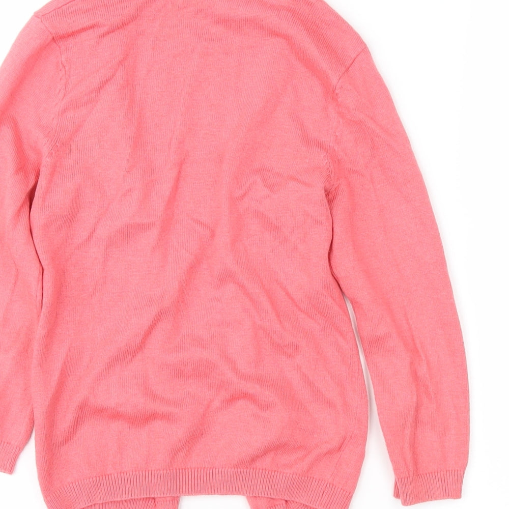 Brand and care label for Nutmeg girls’ pink wrap jumper, size 4-5, years