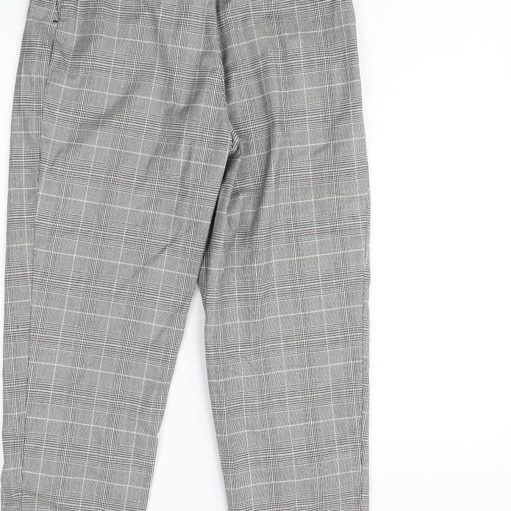 Brand and care label for H&M women’s green check dress pants trousers, size UK 6, 28-inch leg