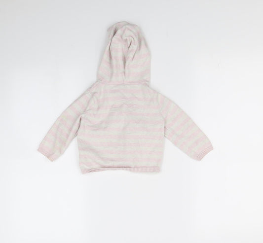 M&S Girls Pink Striped Cardigan Jumper Size 9-12 Months
