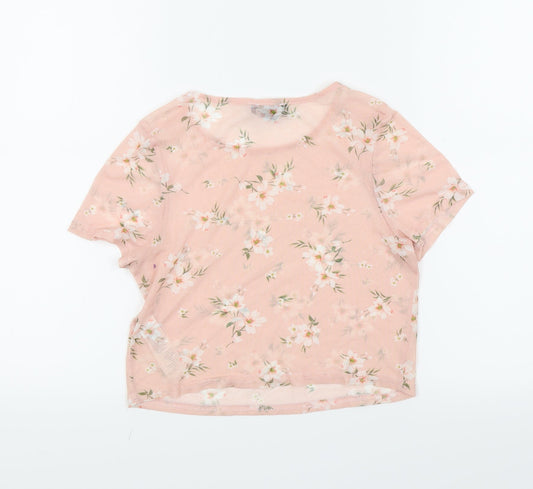 New Look Girls Pink Floral Basic T-Shirt Size 9 Years