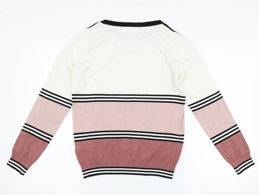 Debenhams Womens White Striped Pullover Jumper Size 8