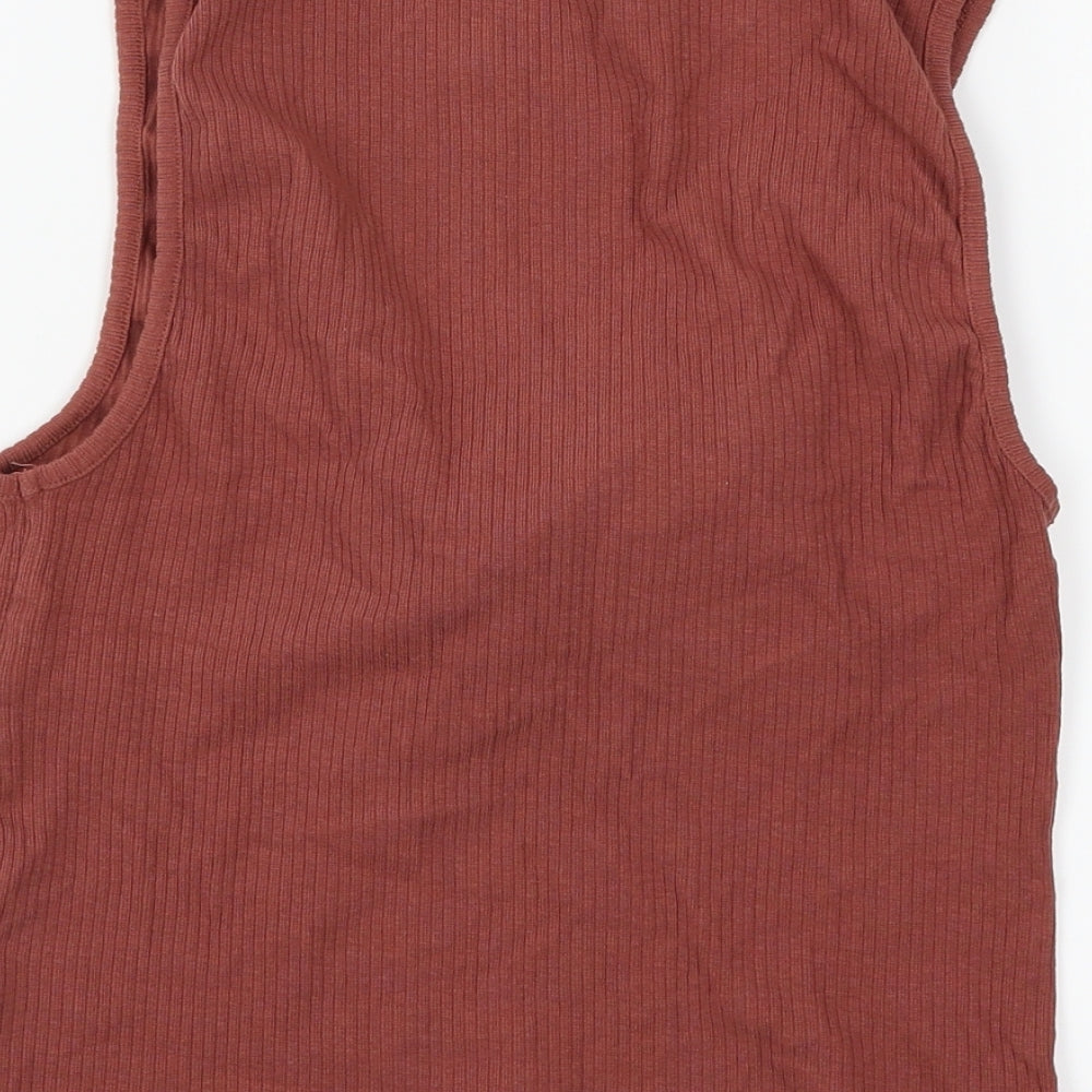 Brand and care label for New Look women’s brown cropped tank, size UK 14, - tie front