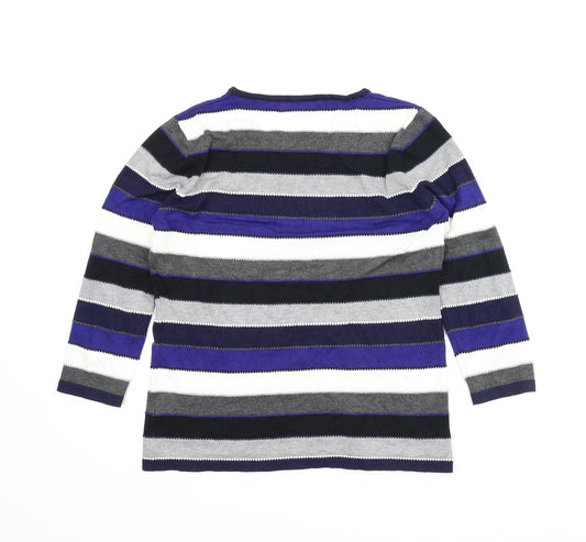 Just Elegance Womens Blue Striped Pullover Jumper Size M