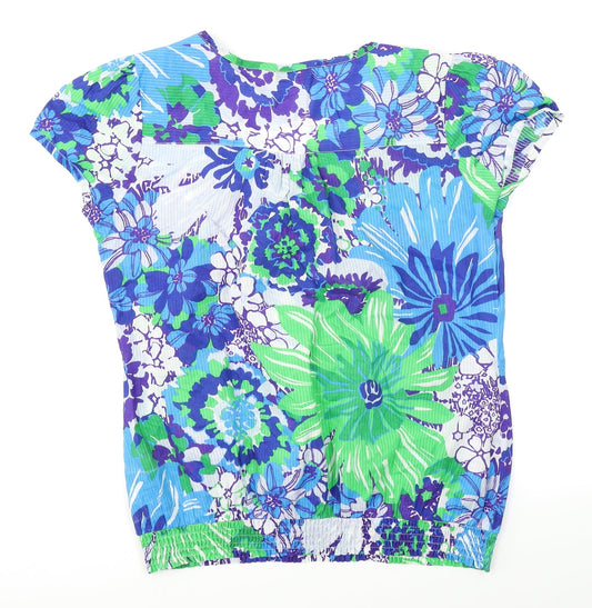 The Collection Womens Blue Floral Basic Blouse Size 14