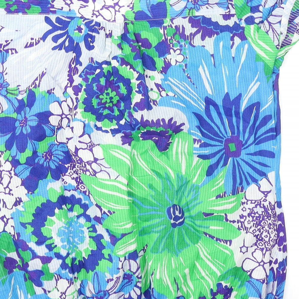 The Collection Womens Blue Floral Basic Blouse Size 14