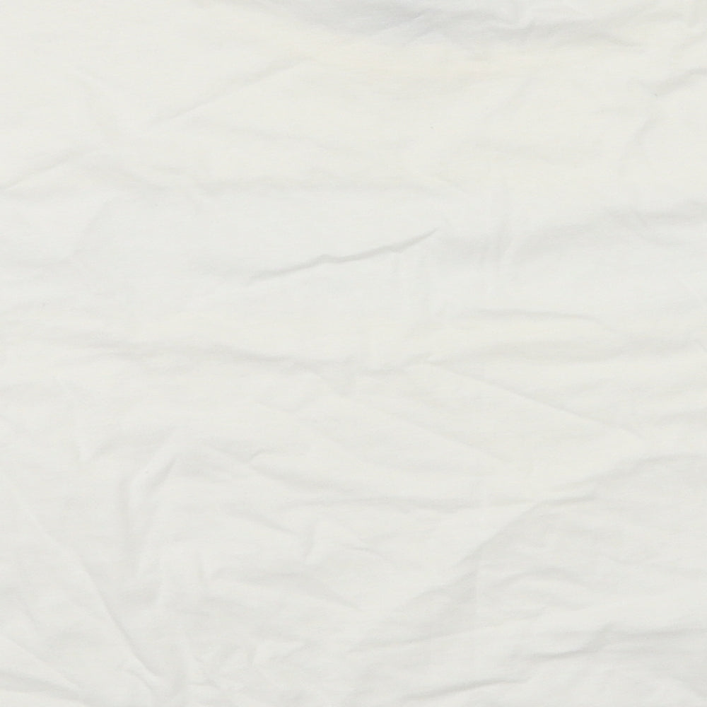 Brand and care label for Topshop women’s white floral basic t-shirt, size UK 10