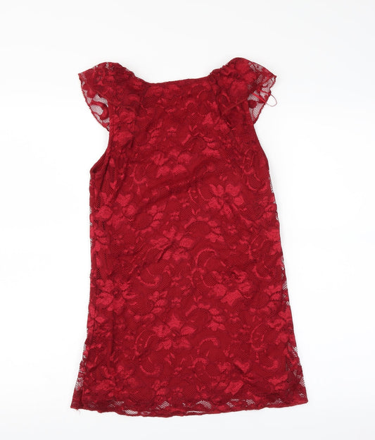 Quiz Womens Red Floral Basic Blouse Size 8 - lace layer