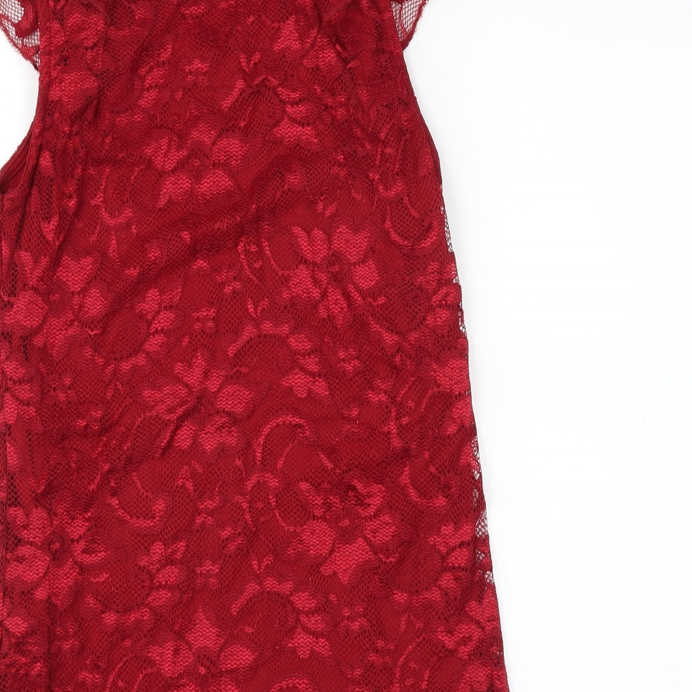Quiz Womens Red Floral Basic Blouse Size 8 - lace layer