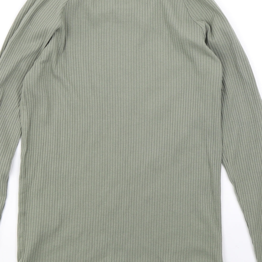 Brand and care label for Brave Soul women’s green knit jumper, size M