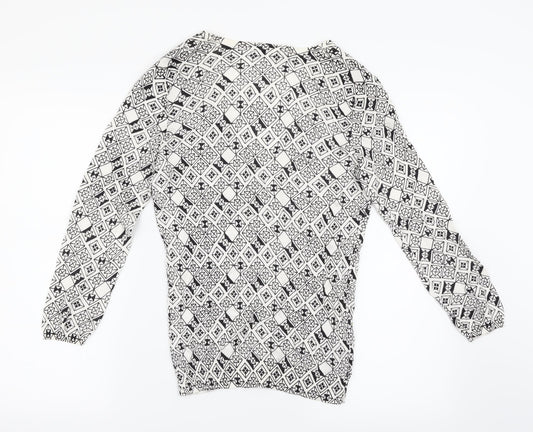 H&M Womens White Argyle/Diamond Cardigan Jumper Size 8