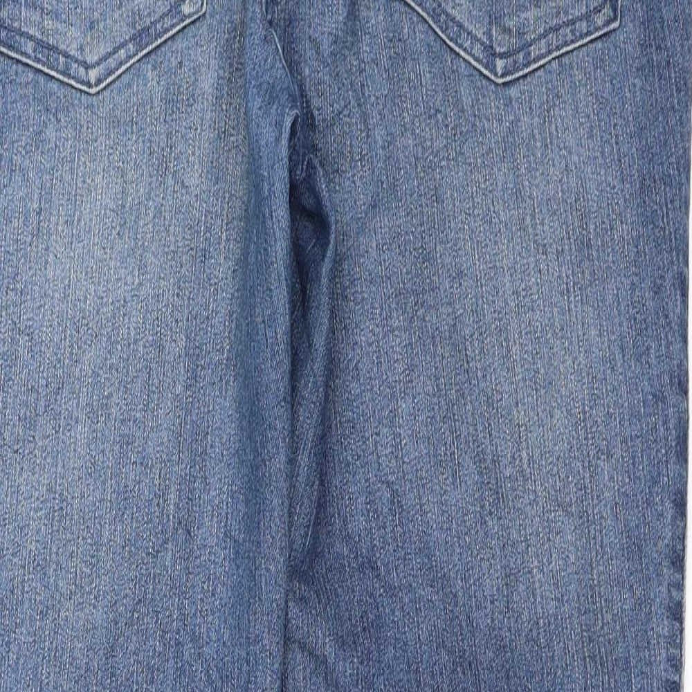 Brand and care label for Vianni women’s blue denim straight jeans, size UK 40, 27-inch leg