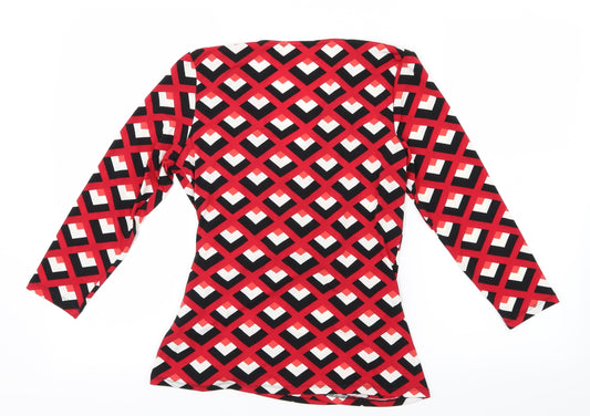 Linea Womens Red Geometric Basic Blouse Size M