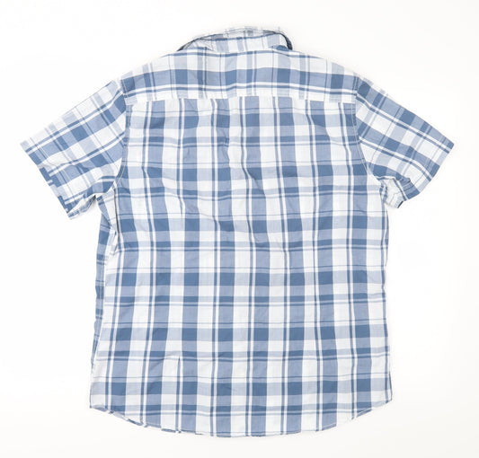 Angelo Litrico Mens Blue Check Button-Up Size L