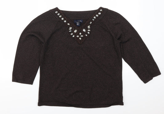 Jones New York Womens Brown   Pullover Jumper Size XL