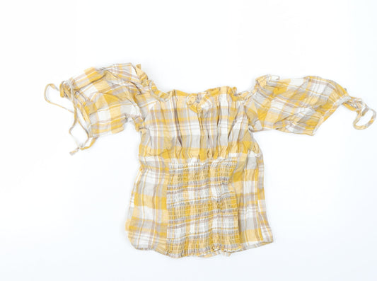 Newlook Womens Yellow Check Basic Blouse Size 8
