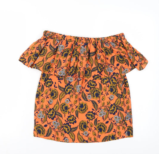 Peacocks Womens Orange Floral Basic Blouse Size 8