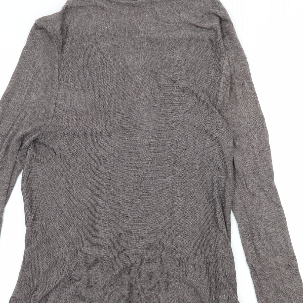 Brand and care label for H&M women’s grey knit cardigan jumper, size S