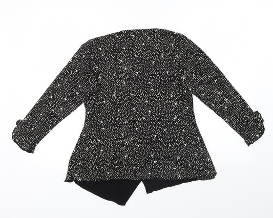 Preworn Womens Black Geometric Wrap Jumper Size 12 - Frill detail