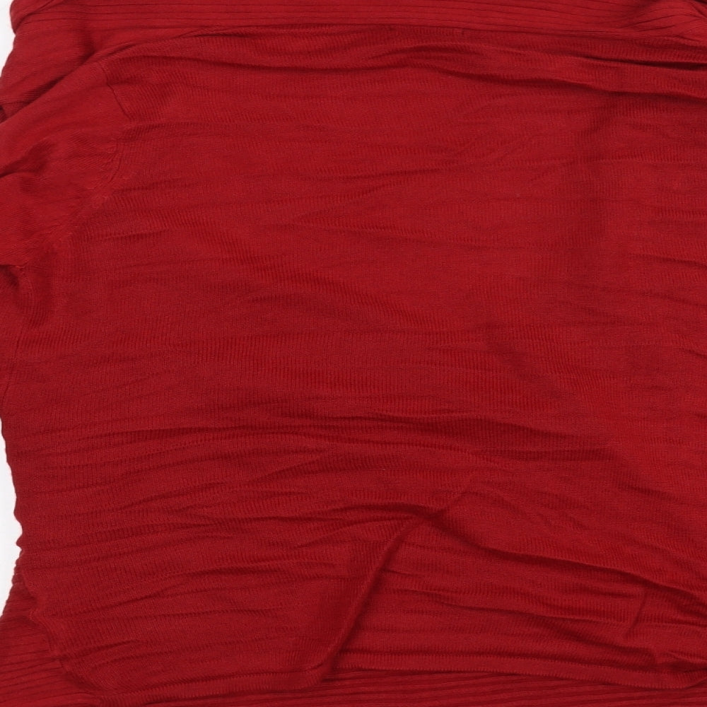 Brand and care label for Fashion Essentials women’s red cardigan jumper, size UK 12
