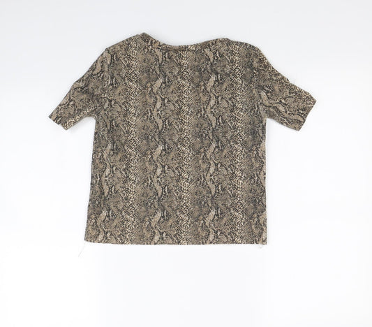 Zara Womens Beige Animal Print Cropped T-Shirt Size S