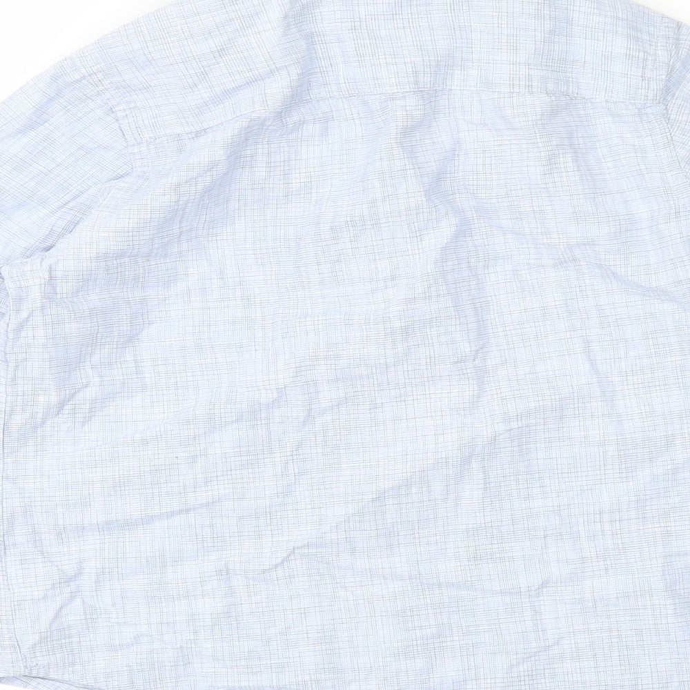 Brand and care label for Next boys’ blue basic button-up, size 7, years
