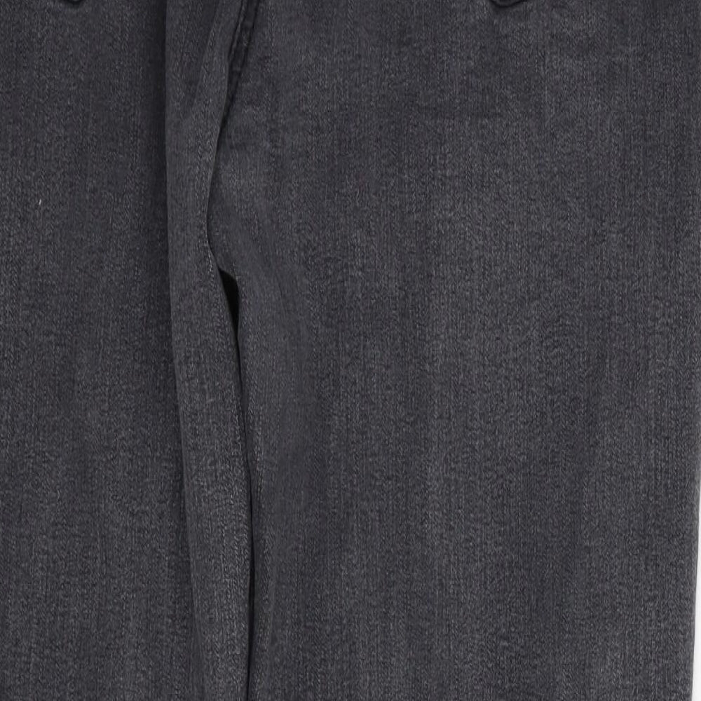 Brand and care label for straight women’s black straight jeans, size UK 36, in, 27-inch leg