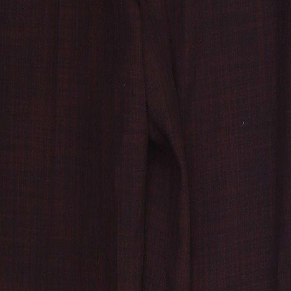 Brand and care label for Marks & Spencer women’s red trousers, size UK 12, 28-inch leg - stretch waistband