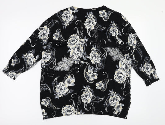 BM Womens Black Floral Cardigan Jumper Size M