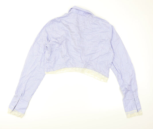 Fenn Wright Manson Womens Blue Striped Cropped Button-Up Size XL - Lace Hem