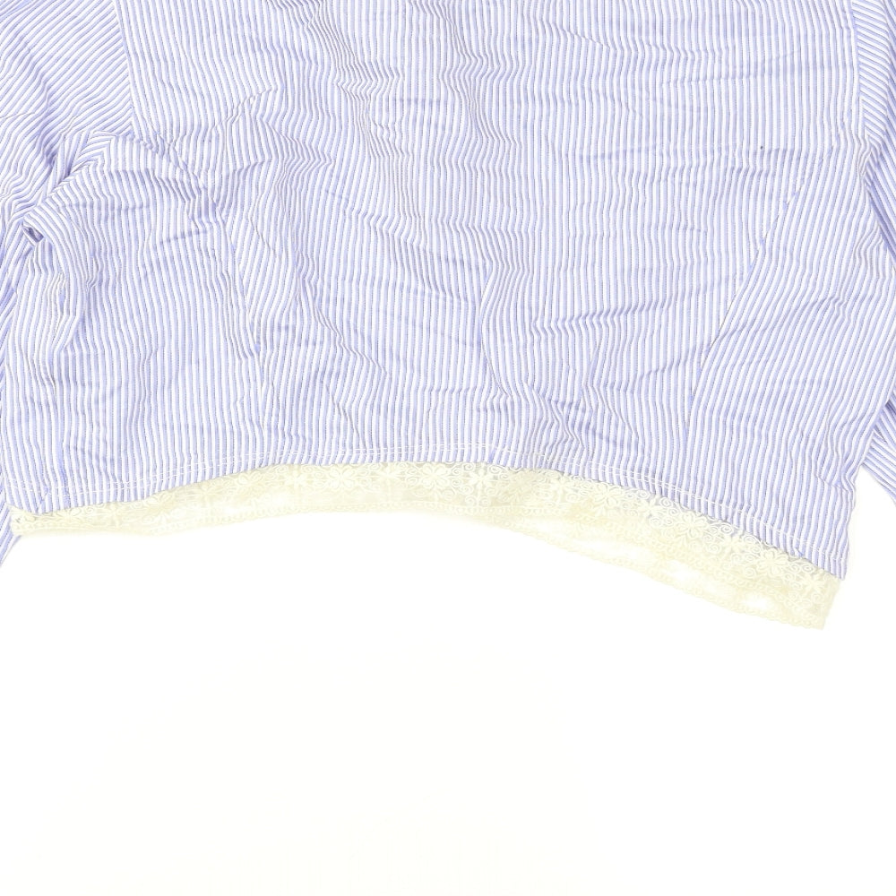Brand and care label for Fenn Wright Manson women’s blue striped cropped button-up, size XL, - lace hem