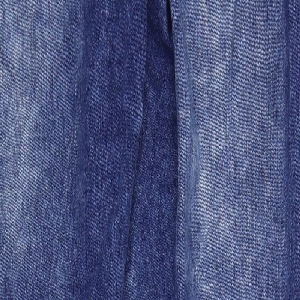 Brand and care label for Sinsay women’s blue jegging leggings, size UK 8, 28-inch leg
