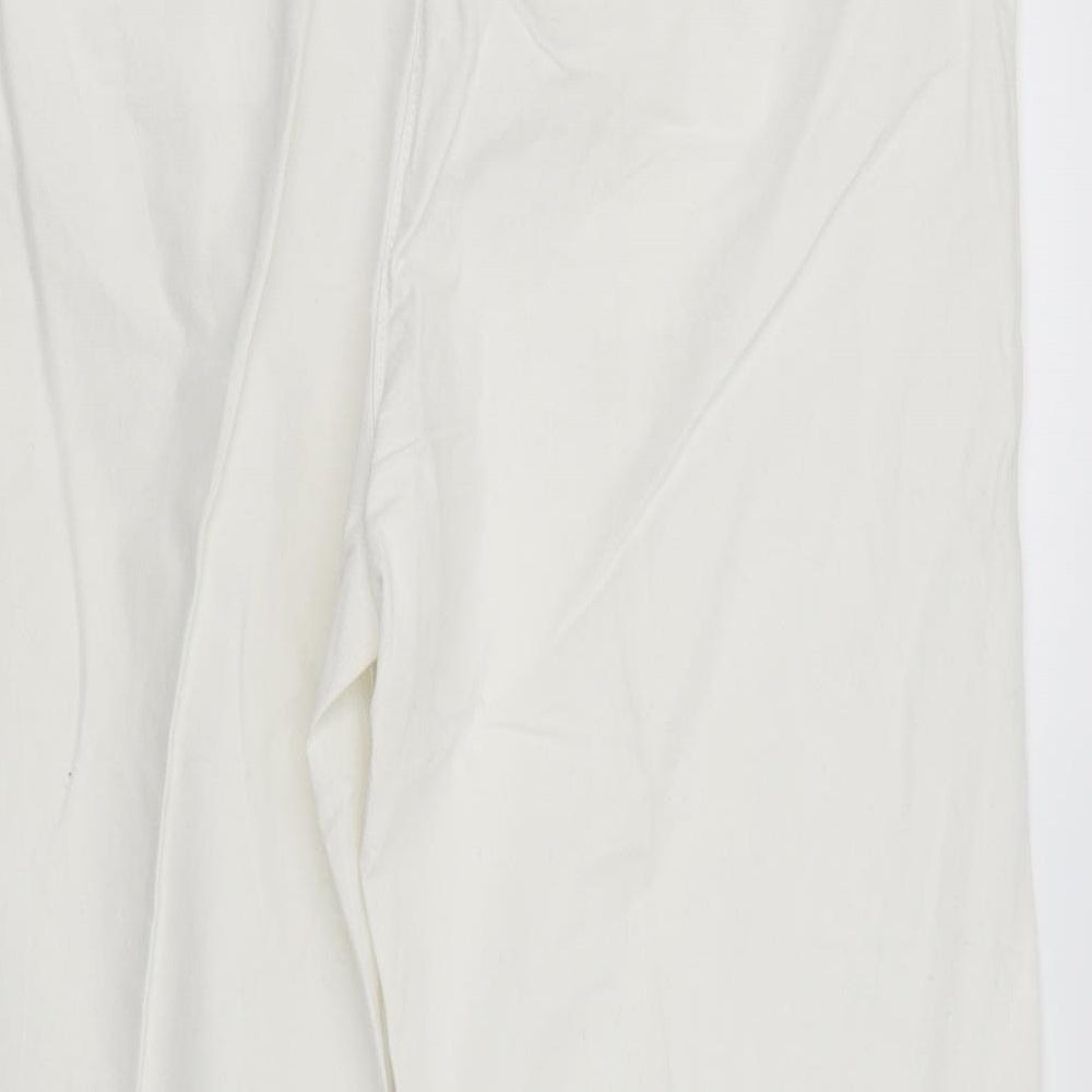 Brand and care label for LABEL BE women’s white trousers, size UK 12, 23-inch leg