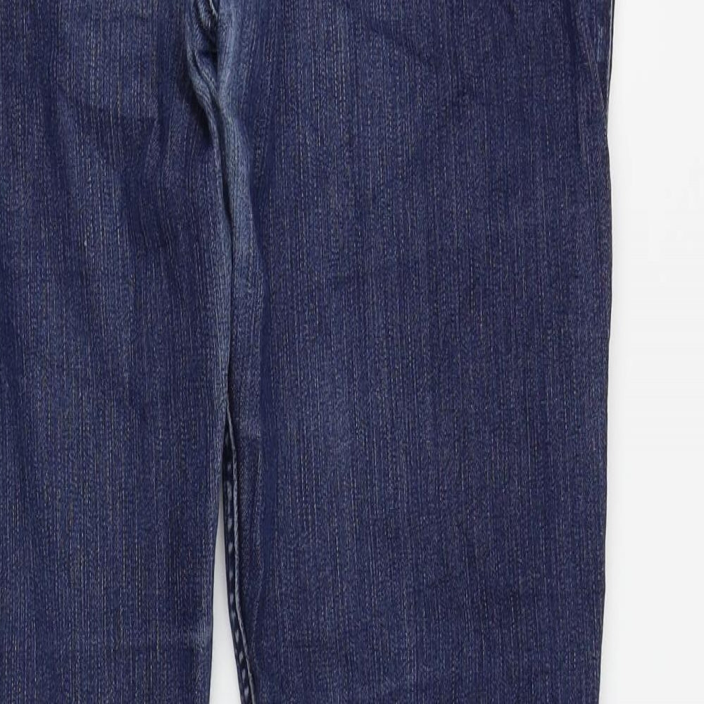 Brand and care label for Gilly Hicks women’s blue trousers, size UK 27, in, 25-inch leg