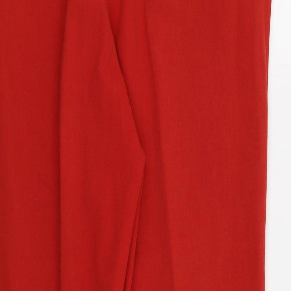 Brand and care label for alison nickolas women’s red trousers, size UK 14, 25-inch leg