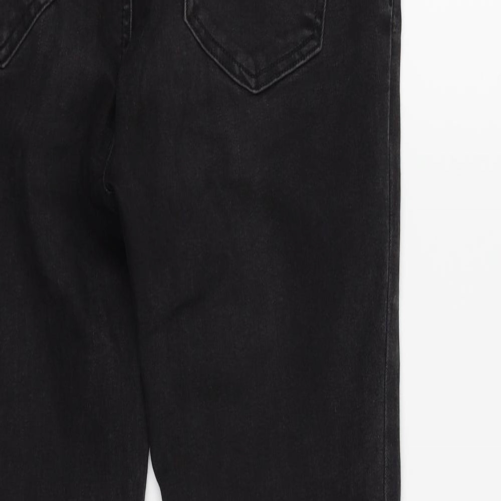 Brand and care label for New Look women’s black floral skinny jeans, size UK 10, 24-inch leg