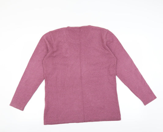 Vilona Womens Pink Pullover Jumper Size 16 - Floral embroidery