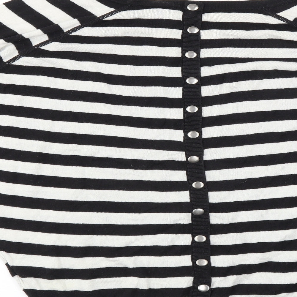 Brand and care label for Hoxton Chic women’s black striped jumper, size M, - button back