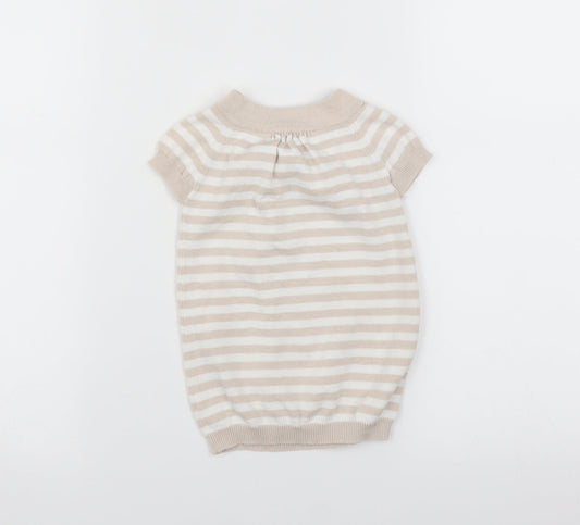 the little white company Girls Beige Striped Pullover Jumper Size 3-6 Months
