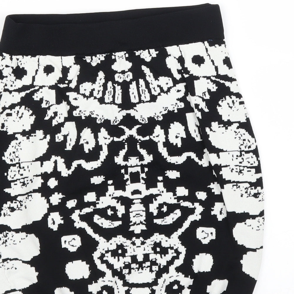 Brand and care label for swede paris women’s black bandage skirt, size S