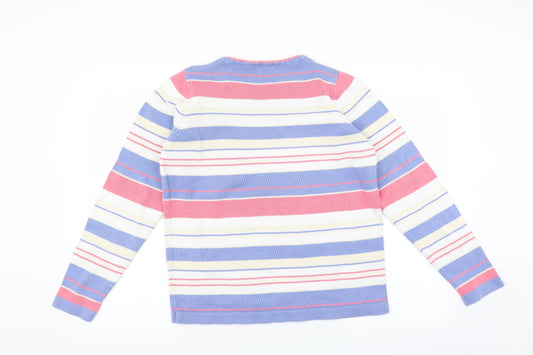 EWM Womens Blue Striped Pullover Jumper Size M