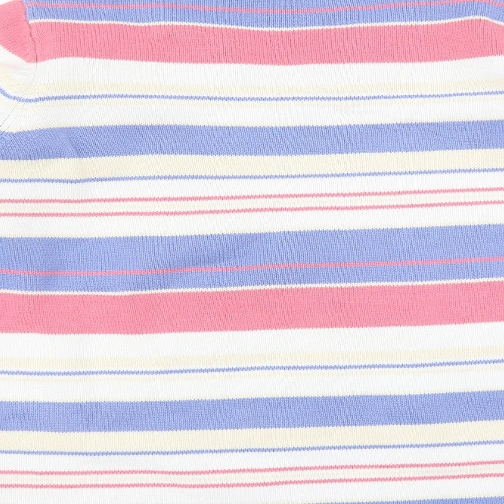 Brand and care label for EWM women’s blue striped jumper, size M